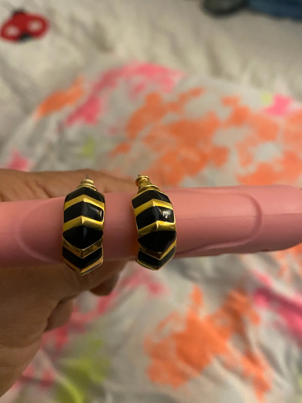 Gold and Black Chevron Hoop Earrings - Women Jewelry